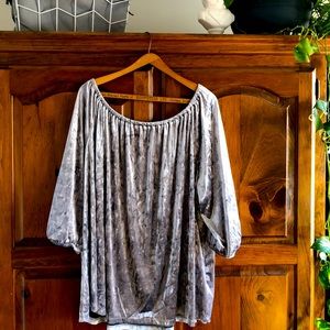 Plus Size Silver Velvet Long Sleeve Top